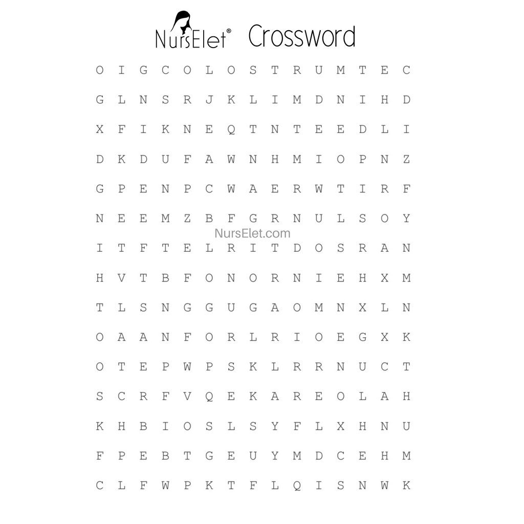 NursElet Breastfeeding Hidden Crosswords Baby Shower Game