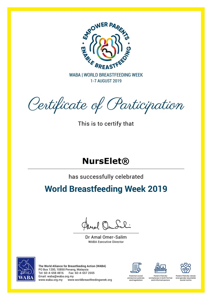 Certificate of Participation WBW2019 from World Alliance for Breastfeeding Action (WABA) | NursElet