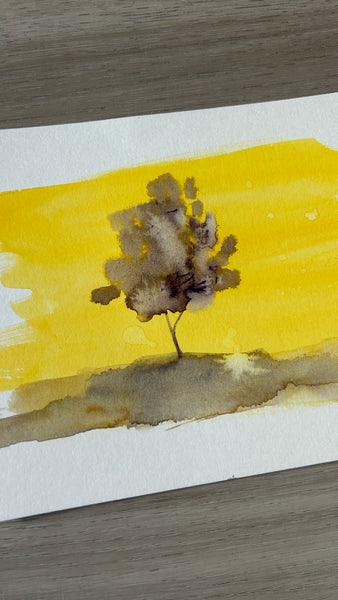 Watercolor Tree Landscape Painting
