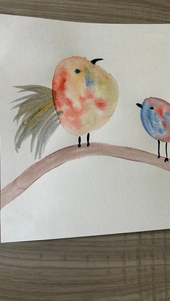 Three Chirping Birds - Watercolor