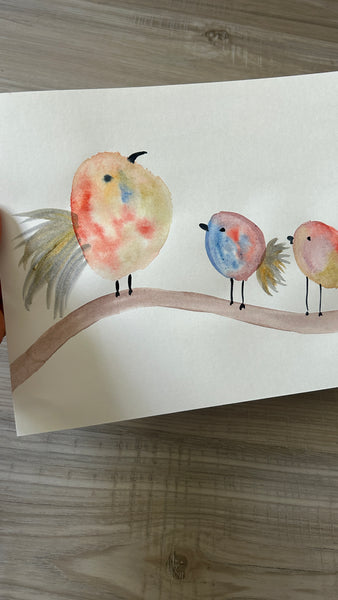 Three Chirping Birds - Watercolor
