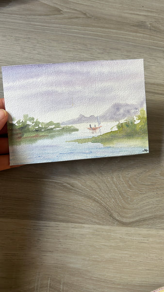 Lakeview Miniature Watercolor Painting