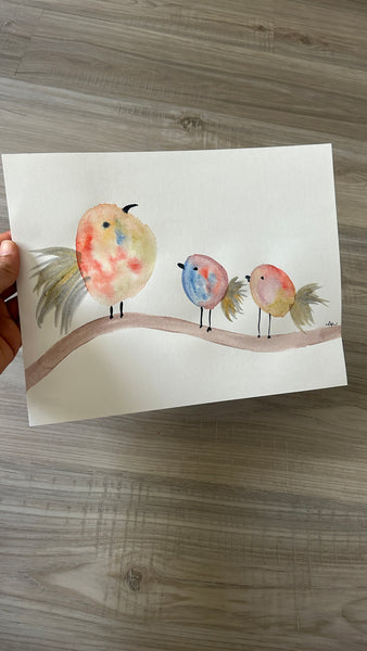 Three Chirping Birds - Watercolor