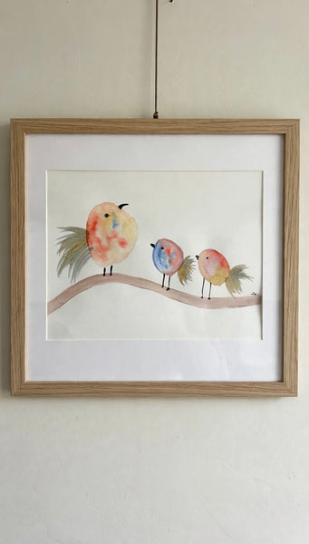 Three Chirping Birds - Watercolor