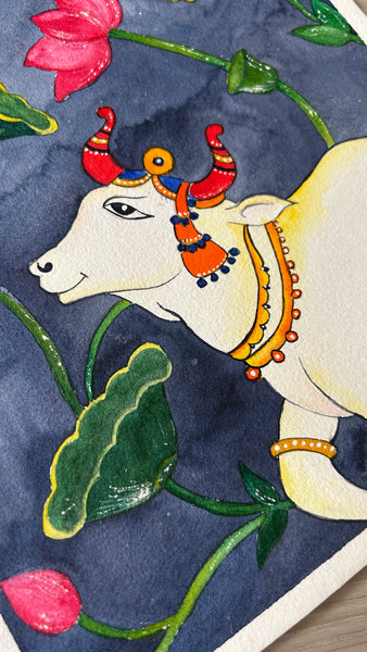 Divine Pichwai Cow and Lotus