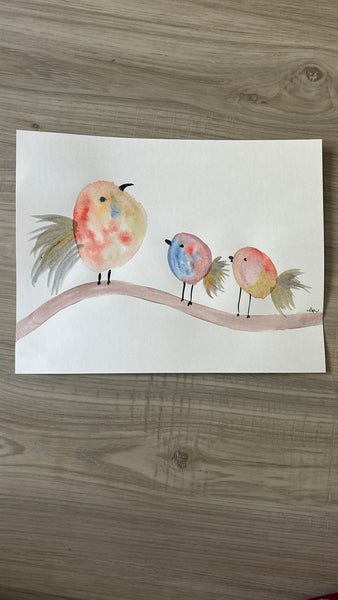 Three Chirping Birds - Watercolor