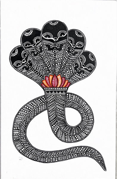 Panchmukhi Naag Madhubani Painting | Original Five-Headed Snake Art - Original Painting